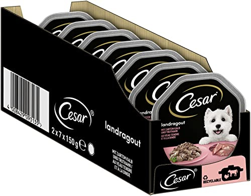 Cesar Hundefutter Nassfutter Landküche Kalb & Truthahn, 7 er Pack, (7 x 2 Schalen x 150 g)