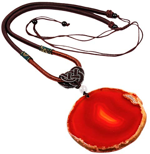 mookaitedecor Achat Stein Kette Anhänger Halskette verstellbar Seil | Poliert Achat Scheiben Geode Stein, Kristall Halskette Talismane für Unisex Modeschmuck Ketten