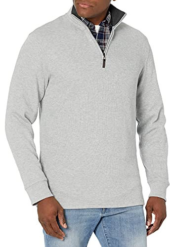 Amazon Essentials Jersey de Canalé Francés con Cremallera de un Cuarto Hombre, Gris Claro Mezcla, XL