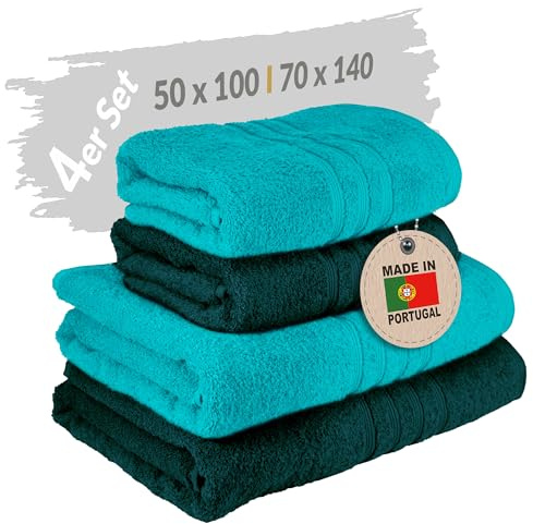 Lashuma Frottee Handtücher Set 4er Pack Grün Nautic - Opal, London Handtücher, 2 STK. 50x100 cm - 2 STK. 70X140