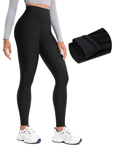 CRZ YOGA Termisk Fleecefodrade Leggings 28 - För Damer Vinter Hög Midja Tjocka Yogabyxor Fullängd Gymträningstights Svart S
