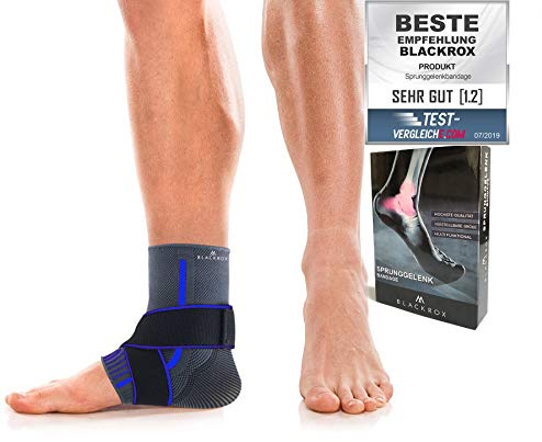 BLACKROX Sprunggelenkbandage, Vergleichssieger, Knöchelbandage, Sprunggelenk Bandage, Sport, Handball, Fußball, Volleyball, Fußbandage, Fussgelenkbandage Damen & Herren Links & Rechts (Blau, M)