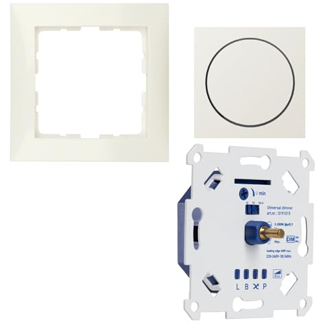LED-Dimmer 3-250W Digital, nur 16 mm Einbautiefe, 2-Draht-Technik zur Nachrüstung, LED Halogen Glühlampen, Komplettset mit Berker S.1 weiß glänzend Phasenanschnitt und Phasenabschnitt