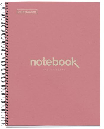 Miquelrius - A4 Recycling-Notizbuch, 80 Blatt 80 g/m², 5x5 mm kariert, Notizbuch aus Recyclingpapier (Post-Consumer-Recycling), 1 Farbstreifen, 4-fach gelocht, Recycling-Umschlag, ECO Rosa