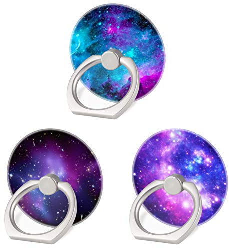 3 Pack/Purple Blue Galaxy Cell Phone Ring Holder 360 Degree Finger Ring Stand for Smartphone Tablet