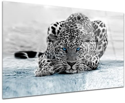 DECLINA Tableau plexis décoration murale, impression sur verre acrylique, tableau déco, Tableau plexi déco murale LÉOPARD, 50x30 cm