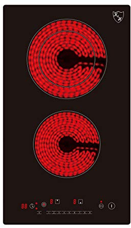 K&H Domino Glaskeramikkochfeld VC-3403DB [2 ZONEN] - Herdplatte 2 Kochfelder Doppelbrenner - Herd 2 Platten Autark - Doppelkochplatte Einbaufähig & Freistehend - 30CM - 3400 Watt - 9 Leistungsstufen