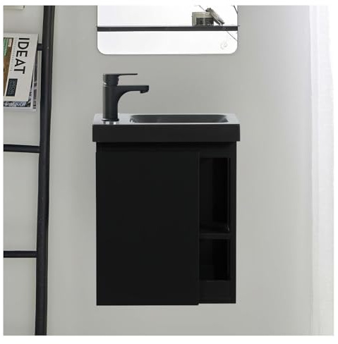 Mueble de lavamanos negro de carbono con lavabo negro de resina, 41,5 x 53 Hampton