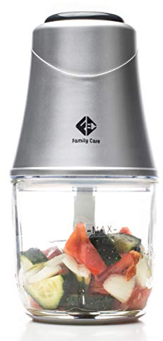 Family Care Picadora Electrica - Trituradora de Alimentos - Picadora de carne, 3 Cuchillas Titanio, 300W, Bol de Cristal 600 ml, Picadora Multifunción, Pica Carne, Verdura, Frutos Secos, Hielo