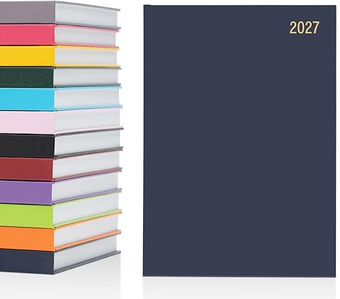 Agenda 2025, A5, página por día, delgada, 2 páginas por día, tapa dura, año completo, calendario diario, marcador de cinta, color azul marino, (idioma español no garantizado)