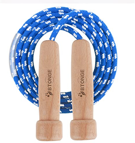 BTONGE Springseil, Speed Rope Verstellbar mit Natürlichem Holzgriff, Traditionelles Baumwoll Seilspringen, Länge Einstellbar, Rutschfest und Ideal für Fitness, Geeignet für Kinder und Erwachsene,300CM