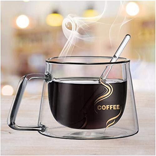 Oriental riverkit 2 Piezas Tazas De Café De Pared Doble Copas, 200ml Tazas De Cristal Café Espresso, Alta Tazas Borosilicato con Mango para Té, Resistente Al Calor