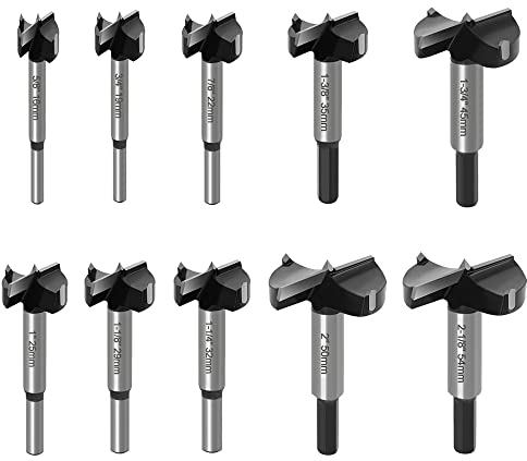 ASNOMY Lot de 10 forets forstner en acier au tungstène, 16 à 54 mm, avec pointe de centrage, foret à bois, foret pour bois et bois dur (16, 19, 22, 25, 29, 32, 35, 45, 50,54 mm)