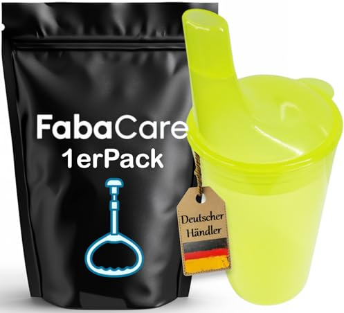 FabaCare Trinkbecher mit zwei Deckeln, Schnabeltasse, Becher für Senioren, Easy To Clean Spezialversiegelung, Gelb