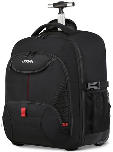 Rolling Backpack, Large Backpack with Wheels for Men Women Adults, 17inch Waterproof Wheeled Travel Laptop Backpack Carry on Luggage Bag Trolley Suitcase Business College School Computer Bookbag,Black