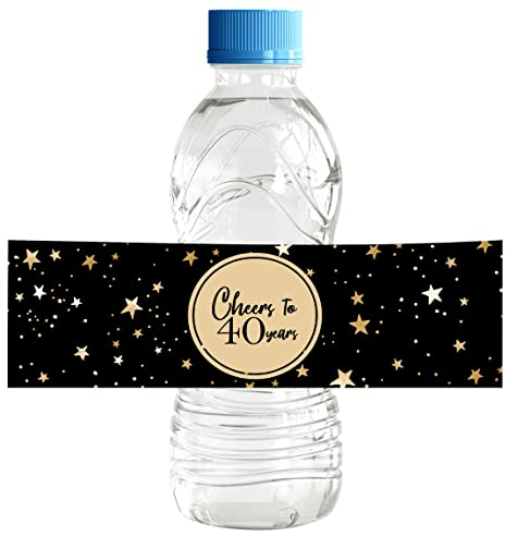 Darling Souvenir Stern Wasserflasche Etiketten Selbstklebende Party Kollektion Cheers to 40 Wasserflaschen-Aufkleber, ideal für Hochzeit, Geburtstag, Jahrestag, Party - 32 Stück