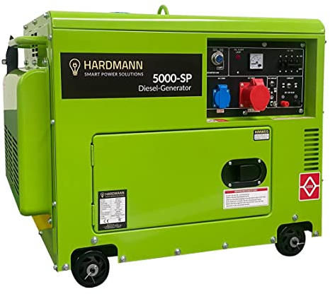HARDMANN Diesel Stromerzeuger/Generator | 5000W - 5kW | Elektrostart | 230V/400V Steckdose | 20L Tank | AVR System | Fahrgestell mit Rollen | Modell 5000-SP