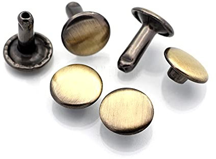 CRAFTMEMORE 8mm Cap x 10mm Post Leather Rivet Double Cap Rivets Tubular Metal Rapid Rivet Studs Leather Craft 50 Sets (10 mm Post, Brushed Brass)