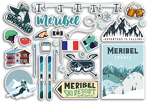 A5 Aufkleberbogen Meribel Vinyl Aufkleber - Frankreich Französisch Ski Resort Berge Snowboard Urlaub Flagge Reise Schnee Sport Gepäck Scrapbooking #79050