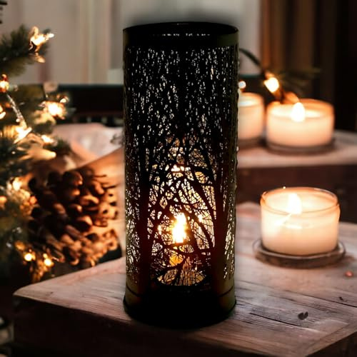 Oil Burner and Wax Tart Melter Touch Control Aroma Fragrance Diffuser Lamp with Black Forest Tree Silhouette Design