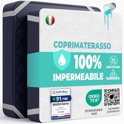 Coprimaterasso Matrimoniale Impermeabile 160x190 cm Lenzuolo in Cotone Cerata per Letto Protezione Salva Materasso Traversa Traspirante Antiacaro Anallergico Lavabile in Lavatrice con 4 Elastici