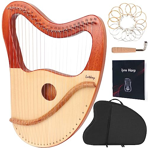 LOTKEY Lyre Harp,23 Metal Strings Harp Mahogany Body and Solid Spruce Board Lyre Harp with Tuning Wrench, Extract Strings, Manual and Gig Bag