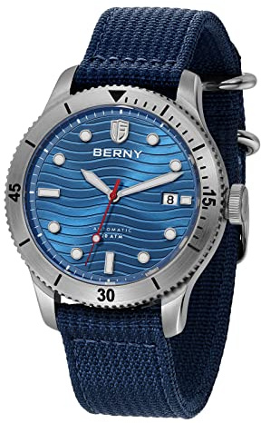 BERNY Reloj Mecánico Automático Sumergible - Zafiro 20ATM Deportivo Impermeable Con Fecha, Apertura C3 Súper Luminoso Para Natación