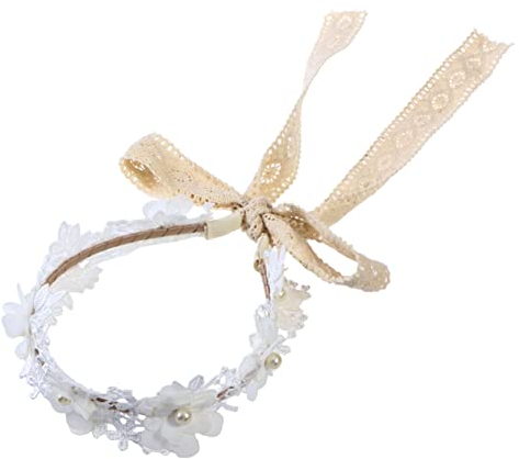 Beavorty Blumenstirnband Mit Spitze Blumenhaarband Blumenkranz-stirnband Blumenkranz-stirnband-krone Blumenhaarbänder Zur Hochzeit Haarband Für Mädchen Haarschleife Weiß