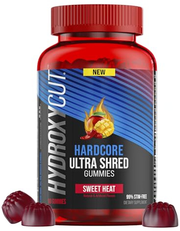 Hydroxycut Hardcore Ultra Shred Gummies, Sweet Heat - 99% Stimulant Free - Includes Capsaicin & B Vitamins - For Women & Men