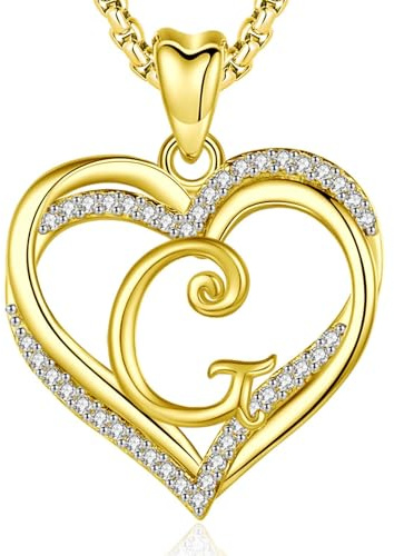 INFUSEU Personalisierte Kette Buchstaben, A-Z Alphabet Doppelte Herz Halskette Goldener Anhänger 50.8 cm Lange Kette G Schmuck Personalisierte Geburtstags Geschenke für Frauen Weibliche