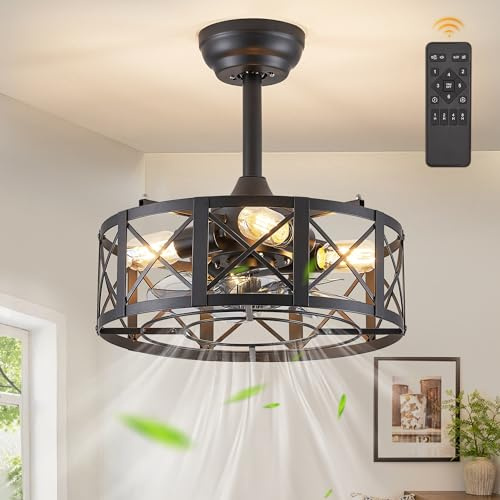 Fanbulous Ventilatori da soffitto a gabbia da 40,6 cm, con luci e telecomando, ventilatore da soffitto senza lama con 6 velocità e tempistica, luci da soffitto per cucina, camera da letto, esterni,