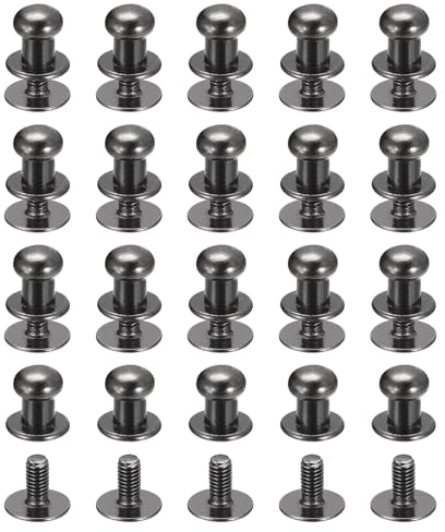 QUARKZMAN 6mm Clou à Tête Sphérique Avec Rivets à Vis, Lot de 20 Rivets à Tête Ronde Pour La Création de Cuir Artisanal, Sac à Main, Ceinture, Couleur Noir Métallisé