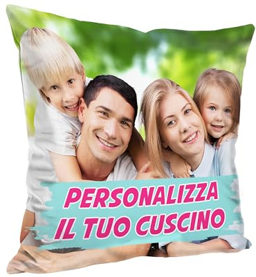 t-shirteria - Cuscino Personalizzato con Foto e Scritta - Idea Regalo per Anniversario, Compleanno ed Eventi Speciali - Stampa Resistente allo Sbiadimento - Imbottito e Lavabile - 40x40
