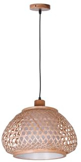 Bel Air Home - Hängelampe aus Holz und Stroh - 30cm Durchmesser, höhenverstellbar, E-27 Glühbirnen kompatibel - für Wohnzimmer, Esszimmer, Schlafzimmer - Java, Holz (Glühbirne nicht inklusive)