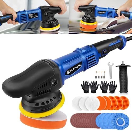 Pulidora excéntrica, juego de 33 unidades, tratamiento profesional de coche con 6 velocidades variables, plato de pulido de 125 mm, mango lateral extraíble, para pulir el coche, muebles