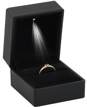 Shengxi Boîte à Bague en Velours avec Lumière LED, Boîte à Bagues de Fiançailles Boîte à Bagues Carrée en Velours Boîte Cadeau D'affichage de Bijoux pour Mariage Proposition Fiançailles