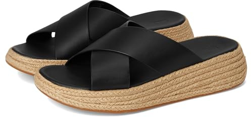 Fitflop Women's F-Mode Espadrille Leather Flatform Cross Slides Sandal, Schwarz, 41 EU