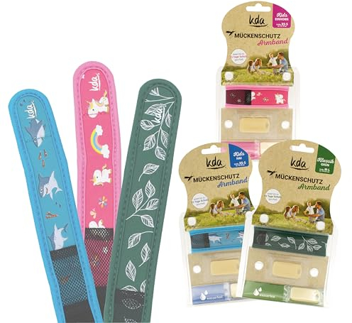 Mückenschutzarmband Nylon im 3er Sparset Nachfüllbar für Erwaschene, Teenager und Kinder Familie Outdoor Camping Anti Mücke Insektenschutz Sport Urlaub mit Nachfüllpads (Einhorn-Hai-Grün)
