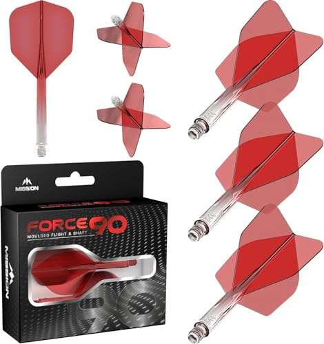 Mission Darts Force 90 | Integriertes präzisionsgeformtes Dart-Flight und Schaftsystem, Packung mit 3 professionellen, langlebigen kombinierten Dart-Flights und Schäften, Standard Nr. 6