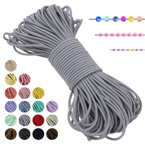 LEREATI Filo Elastico per Braccialetti Resistente, Cordoncino Elastico 2mm x 20m Elastici Braccialetti Cordino Elastico, Filo Nylon per Collane Perline Braccialetti Fai da Te Cucire (Grigio Chiaro)