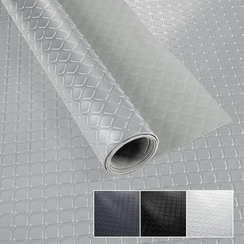 PVC Bodenbelag Meterware 1,5mm Antirutschmatte Bodenmatte geruchslos Noppenmatte Riffelblechmatte Tränenblech Karo Dionis rutschfest Karo Silber 900x100cm
