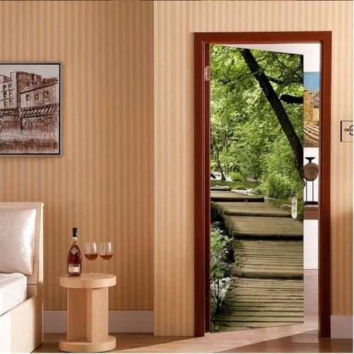 Türtapete Selbstklebend 90x210 Grüne Landschaft Türaufkleber 3D Türposter Natur Fototapete Türfolie Türklebefolie Wasserdichte für Türwand Dekoration Tapete a1180