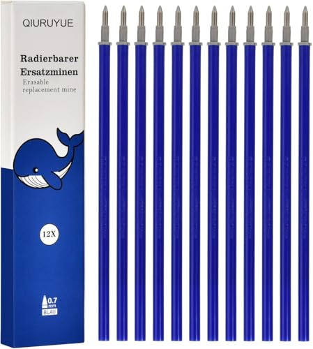 12x Radierbarer Ersatzminen - Kompatibel Mit Legami | Einfach zu radieren - Stiftspitze 0,7mm,Höhe 13 cm (BLAU)