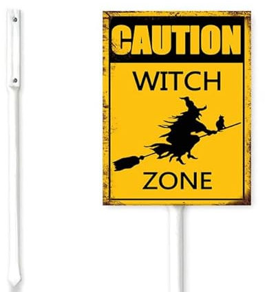 Geroclonup (20 x 30) Caution Witch Zone Cartello da cortile con palo divertente Halloween prato stand in alluminio antiruggine per la decorazione del giardino della casa decorazioni per feste di
