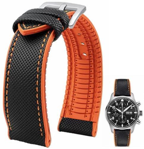 Danxancy FKM Caucho Nylon Reloj Correa 20mm 21mm 22mm 23mm 24mm Fluorubber Impermeable Suave Transpirable Durable FKM Caucho Reloj Correa Universal de Recambio para Hombres Mujeres