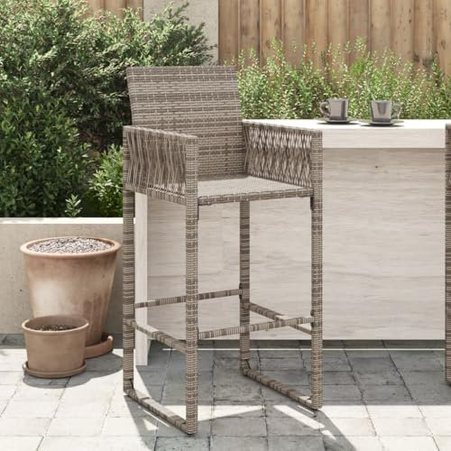 Somanki Garten-Barhocker 2 STK. Grau Poly Rattan, Barhocker Outdoor Wetterfest, Barstühle, Balkonstuhl, Gartenstuhl - 368704