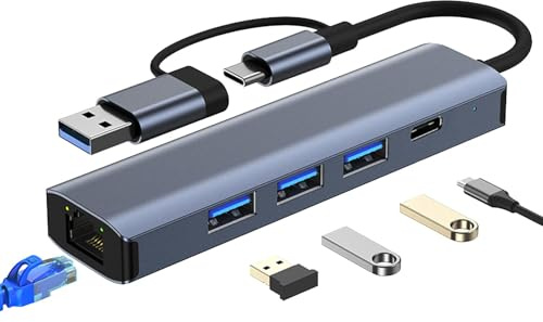 Adaptador USB Ethernet,Adaptador Ethernet USB C - Adaptador Ethernet para | Ordenador portátil de Alta Velocidad Adaptador de Red USB | Adaptador de Internet RJ45 Práctico Hub USB con Ethernet para