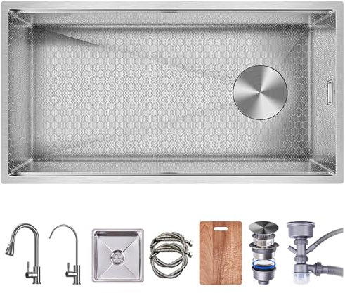 CLLBANT Lavello da Cucina da Incasso/sottotop Lavello da Cucina in Acciaio Inox Lavello Rettangolare Profondo a Una Vasca