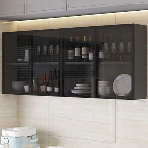 Innovativer Küchenschrank mit Glastür, Wandmontage, Massivholzkonstruktion, ideal für Badezimmer, WC, 120 x 30 x 60 cm