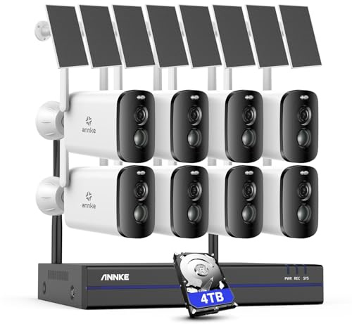 ANNKE Überwachungskamera Set Aussen Akku mit Solarpanel,8X 4MP Überwachungskamera Solar mit 10CH 5MP NVR,Kabelloses Überwachungssystem mit Bewegungsmelder,Farb-Nachtsicht,2-Wege-Audio,4TB Festplatte